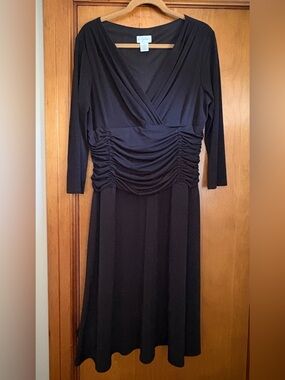 K Jordan Black V-Neck Long Sleeve Ruched Waist Dress